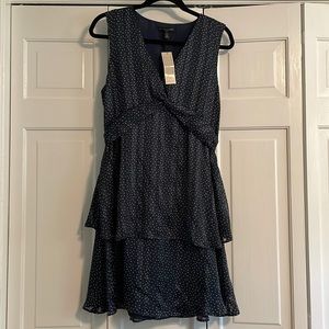 NWT 12P Banana Republic Double Ruffle Neutral Dot Dress